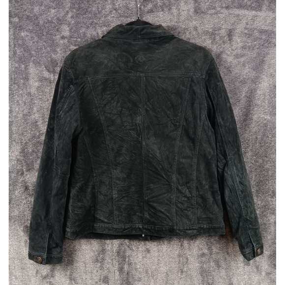 Fabio‎ Suede Leather Jacket Women's L/G Button Up Coat Black Casual - Picture 2 of 7